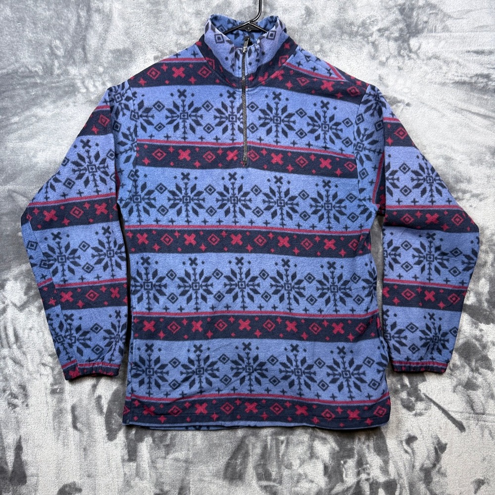 Cheetah Fleece Pullover Mens XL Blue Snowflake Nordic Fair Isle Quarter Zip Top